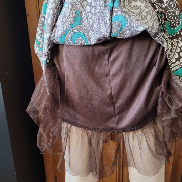Y2K Whimsigoth Paisley Halter Dress With Tulle Hem Teal And Brown Medium - Picture 10 of 15
